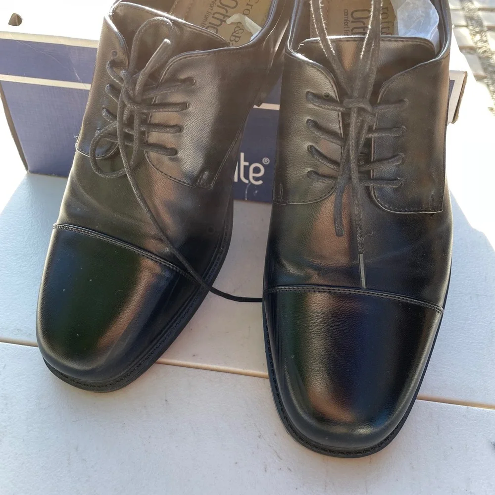 Croft&Barrow Cap Toe Oxford Mens 9.5 Black Formal Ortholite CBAFFLECKBLACK